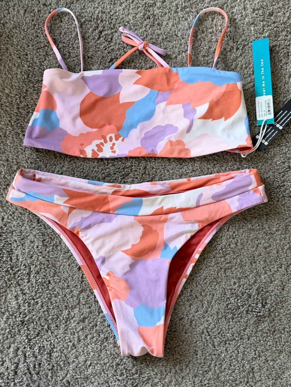 Jolyn Clothing Floral Bikini Set in Coral, Lavender & Sky Blue